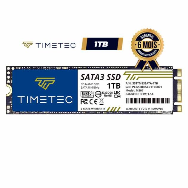 Disque dur SSD interne - Timetec - 1 To - M.2 2280 - 3D NAND - SATA III - Lecture 550MB/s