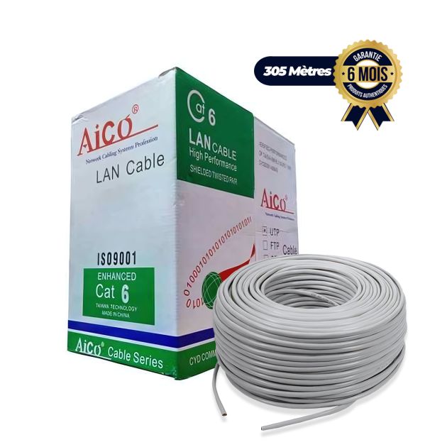 Câble réseau ethernet FTP Aico Cat6 Rouleau 305m
