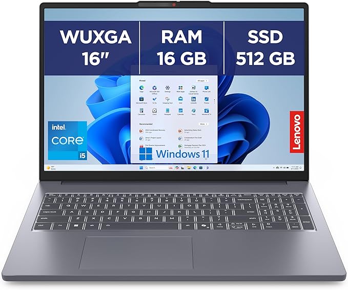 Lenovo IdeaPad Slim 3 16IRH10 - Ordinateur Portable 16'' WUXGA (Intel Core i5-13420H, RAM 16Go, SSD 512Go, Intel UHD Graphique, Windows 11 Home) Clavier AZERTY Français - Gris