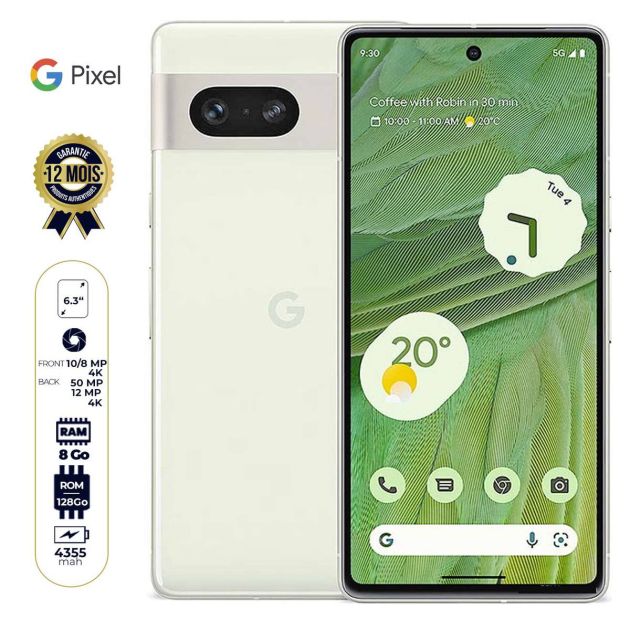 Google Pixel 7 5G - 6.3" - (1Nano SIM + eSIM) - 128Go / 8 Go RAM - 50MP+12MP /10.8MP - 4355 mAh