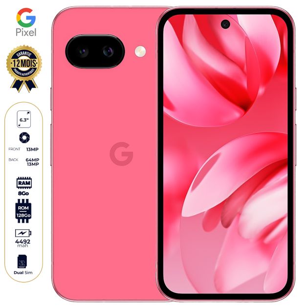 Google Pixel 9a - 128 Go - 8 Go RAM - Écran P-OLED 6,3" - Nano-SIM et eSIM - 48 MP + 13 MP / 13 MP - 5100 mAh -