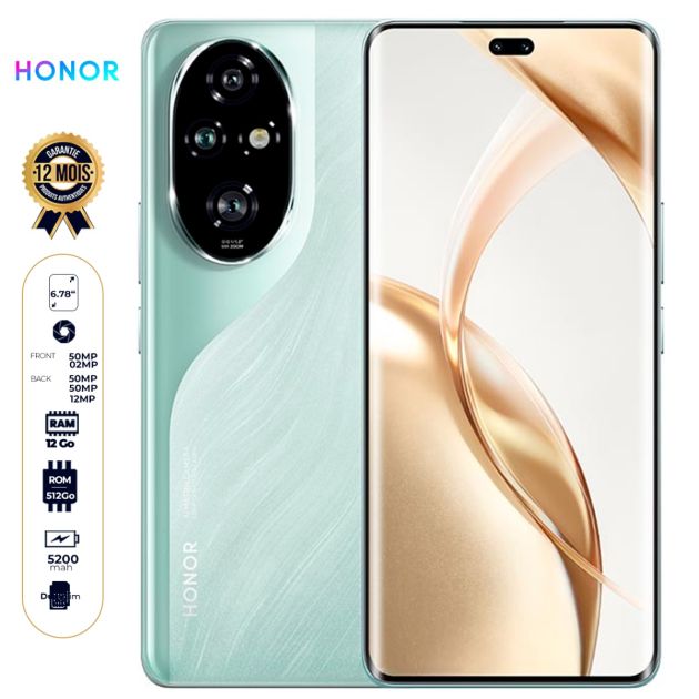 Honor 200 Pro – 512 Go – 12Go RAM – Écran 6,78 pouces – Double Nano SIM – 50MP+50MP+12MP / 50 MP+2MP – 5200mAh – Garantie 12 mois
