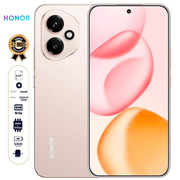 Honor 400 – 256 Go – 12 Go de RAM – Écran 6,55 pouces – 2 Nano SIM – 200MP+12MP / 50 MP – 5300 mAh