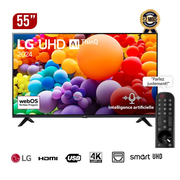 Smart TV LG 55 pouces - UHD 4K - 55UT73006LA - Télécommande Magique - IA - HDR10Pro - webOS24 2024