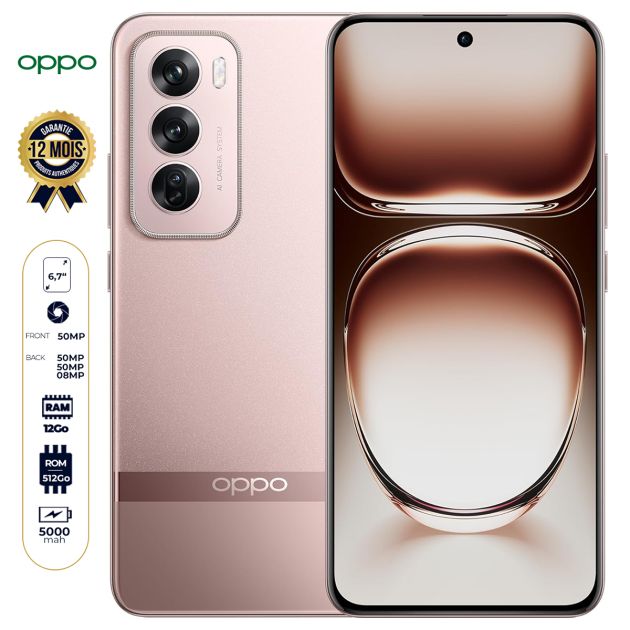 Oppo Reno12 Pro 5G - 512 Go - 12 Go RAM - 6,7" - 2 Nano SIM - 50MP + 50MP + 8 MP/50MP - 5000mAh - Empreinte digital