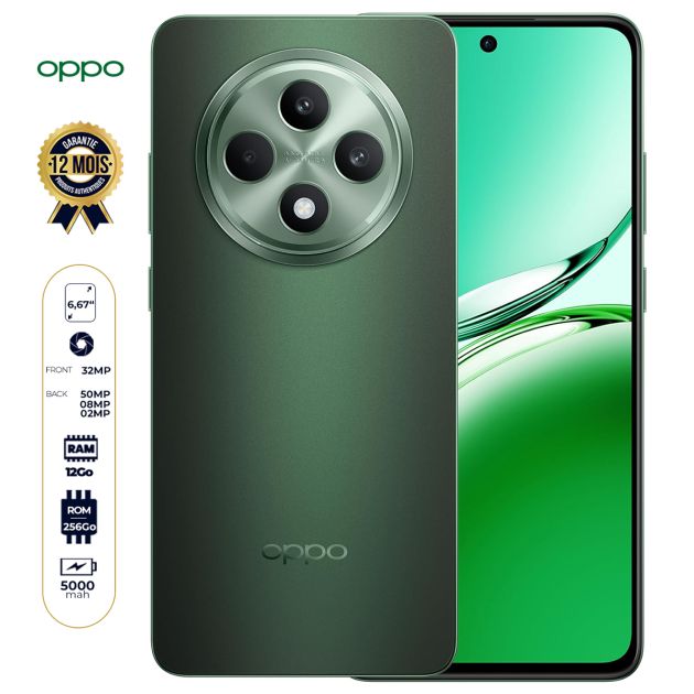 Oppo Reno12 F 5G - 256 Go - 12 Go RAM - 6,67" - 2 Nano SIM - 50MP + 8MP + 2 MP/32MP - 5000mAh - Empreinte digitale
